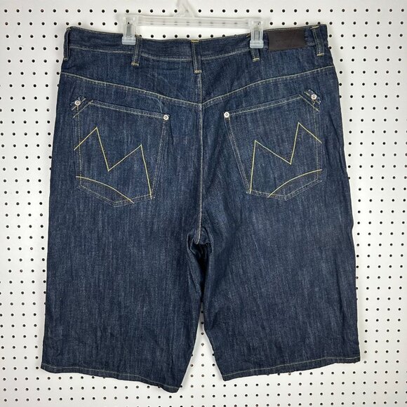 Sean John 90s Blue Baggy Jean Shorts Sz 42 Hip Hop Jorts Wide Leg Skate Y2K Logo - Picture 1 of 7